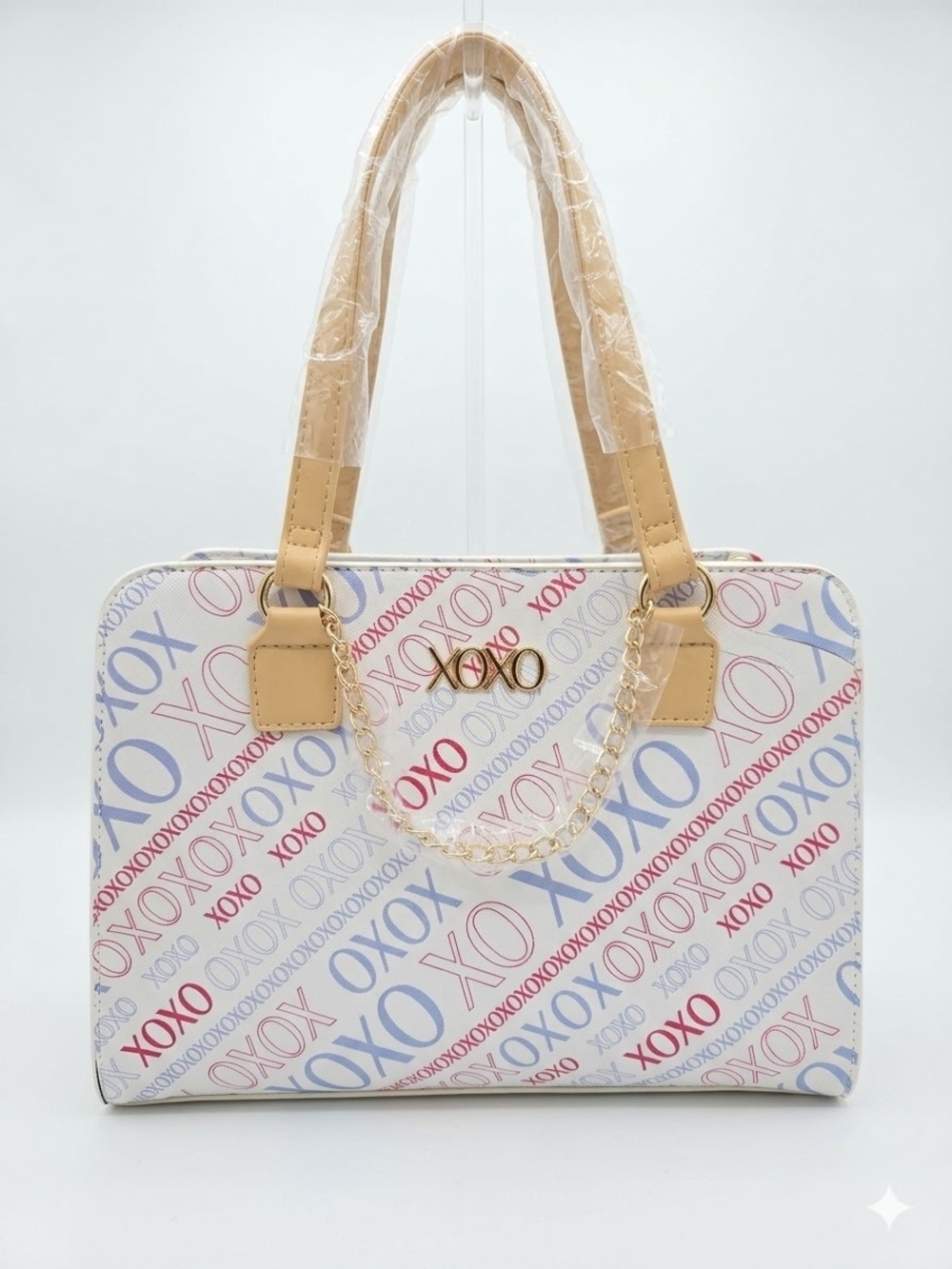 XOXO Pattern Beige-Handle Tote Bag